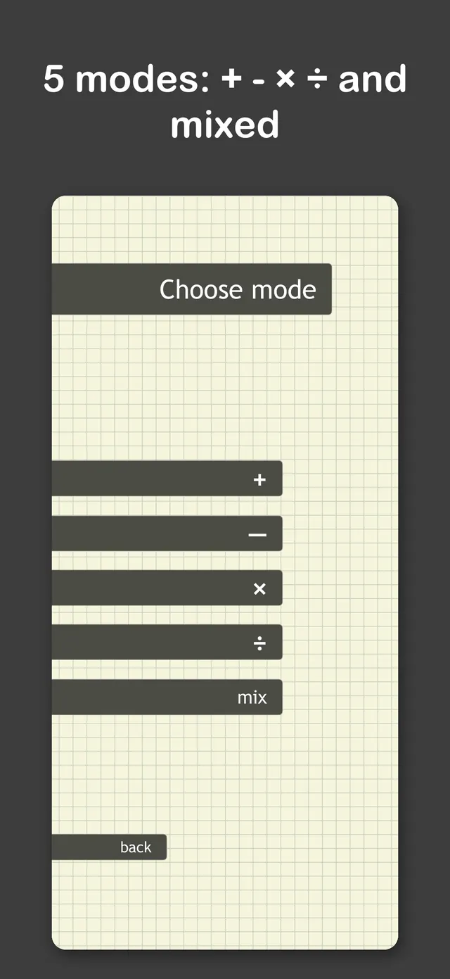 Choose a mode: plus, minus, times, divide or mix